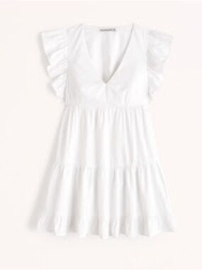 Abercrombie & Fitch White Flutter Sleeve Tiered Mini Dress
